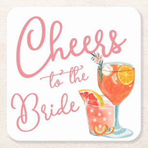 Cheers to the Bride Shower Square Paper Coaster