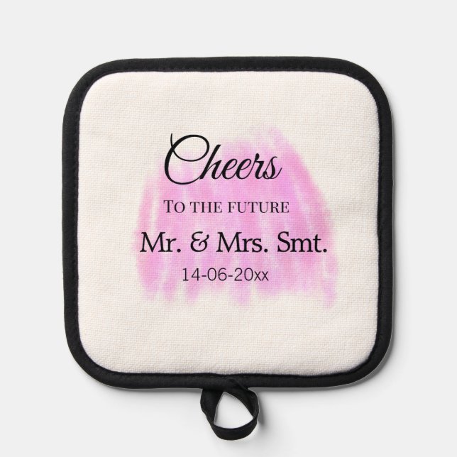 Cheers to the future add couple name date purple p pot holder (Front)