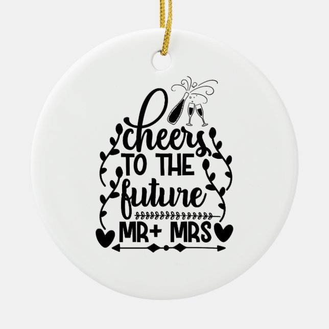 Cheers To The Future Mr + Mrs Ceramic Tree Decoration (Front)