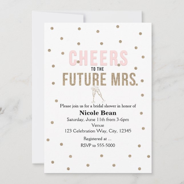 Cheers to the Future Mrs. Modern Bridal Shower Invitation (Front)