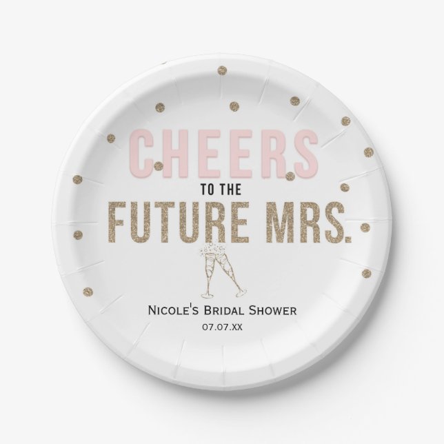 Cheers to the Future Mrs. Modern Bridal Shower Paper Plate (Front)
