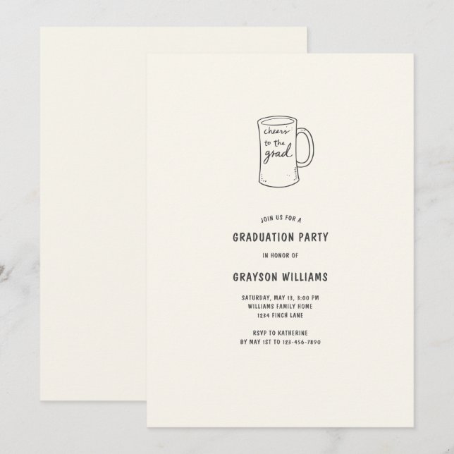 Cheers to the Grad Beer Mug Graduation Party Invitation (Front/Back)