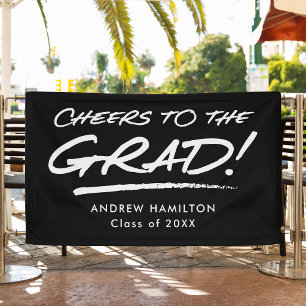 Cheers to the Grad Black and White Graduation Banner