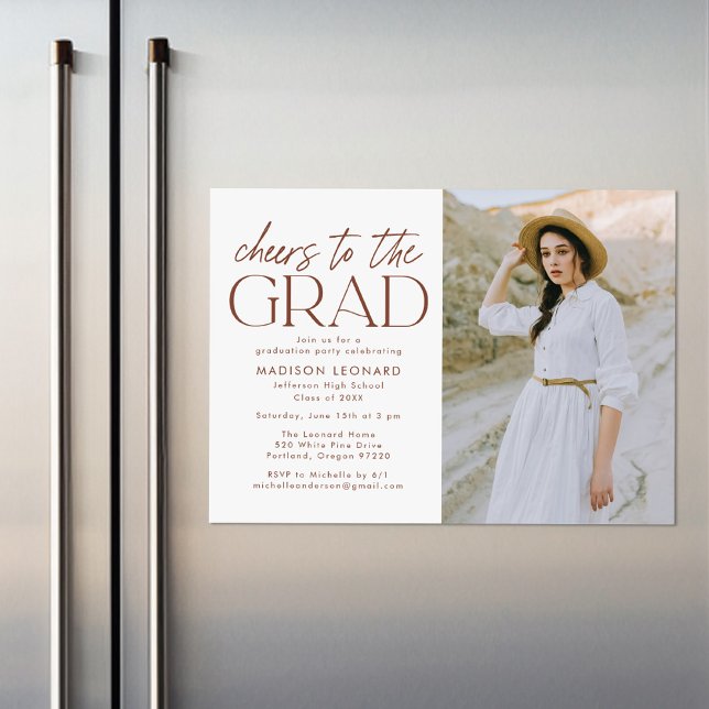 Cheers to the Grad Brown Photo Graduation Party Magnetic Invitation (Creator Uploaded)