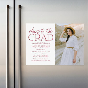 Cheers to the Grad Burgundy Graduation Party Magnetic Invitation