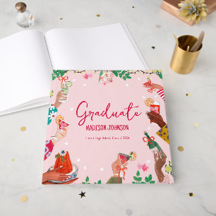 Cheers to the Grad Cute Doodle Graduation Party  Guest Book