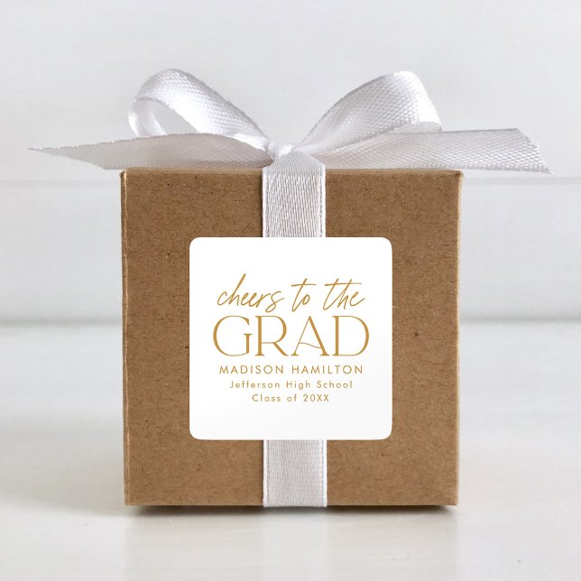 Cheers to the Grad Gold Script Graduation Square Sticker (Creator Uploaded)