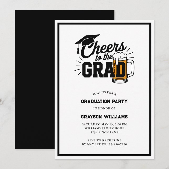 Cheers to the Grad Graduation Party Invitation (Front/Back)
