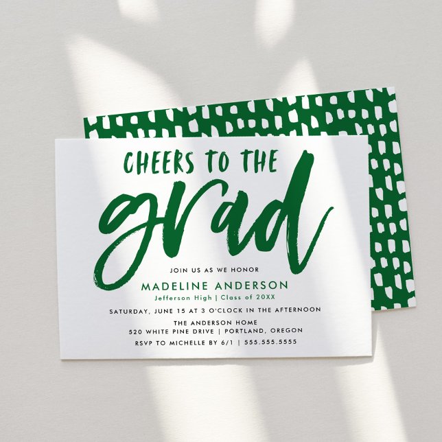 Cheers to the Grad Green Brush Script Graduation Invitation (Creator Uploaded)