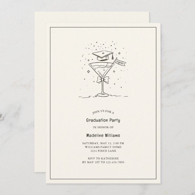 Cheers to the Grad Martini Graduation Party  Invitation (Front/Back)