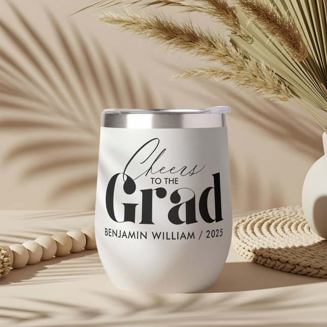 Cheers to the Grad | Minimal Custom Graduate Name (Cheers to the Grad | Minimal Custom Graduate Name Thermal Wine Tumbler)