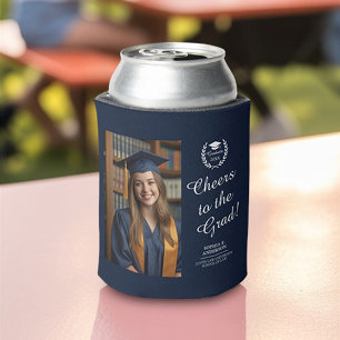 Cheers to the Grad Navy Blue Custom Grad Photo Can Cooler