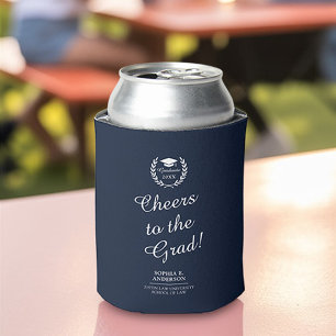 Cheers to the Grad Navy Blue Custom Graduate Can Cooler