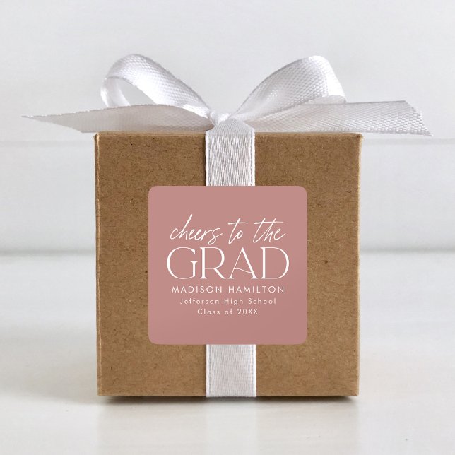 Cheers to the Grad Script Dusty Rose Graduation Square Sticker (Creator Uploaded)