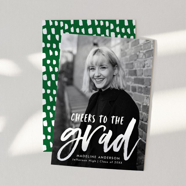 Cheers to the Grad Script Green Photo Graduation Announcement (Creator Uploaded)