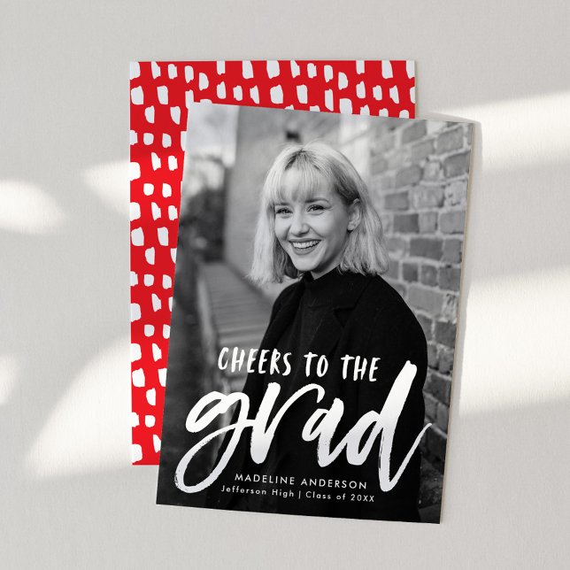 Cheers to the Grad Script Red Photo Graduation Announcement (Creator Uploaded)