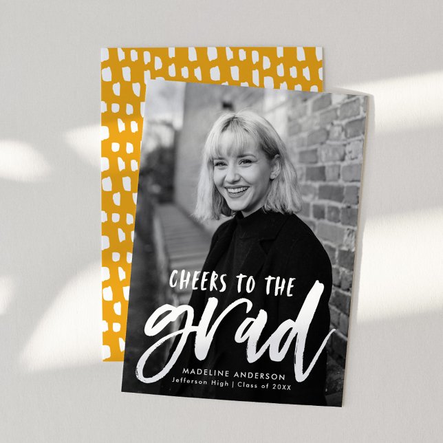 Cheers to the Grad Script Yellow Photo Graduation Announcement (Creator Uploaded)