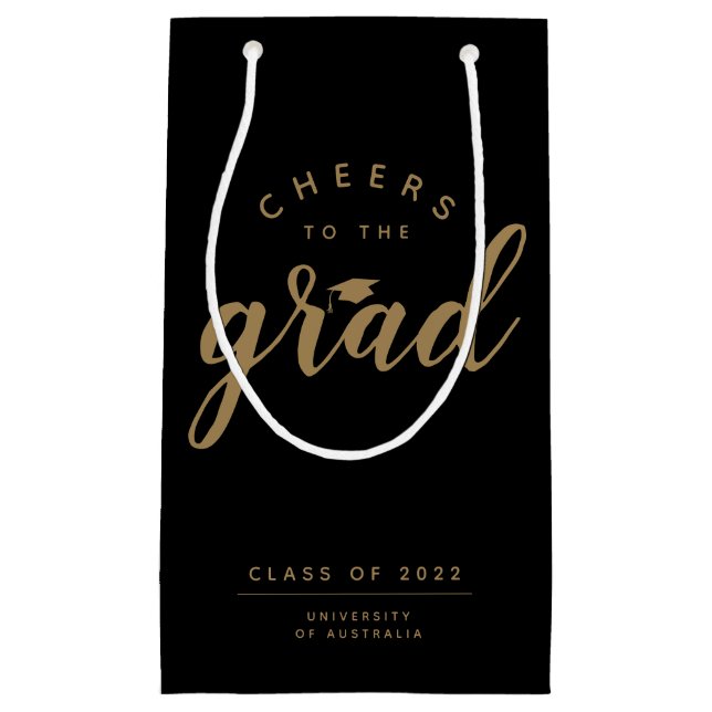 Cheers to the Grad | Simple Black & Gold Gift Bag (Front)