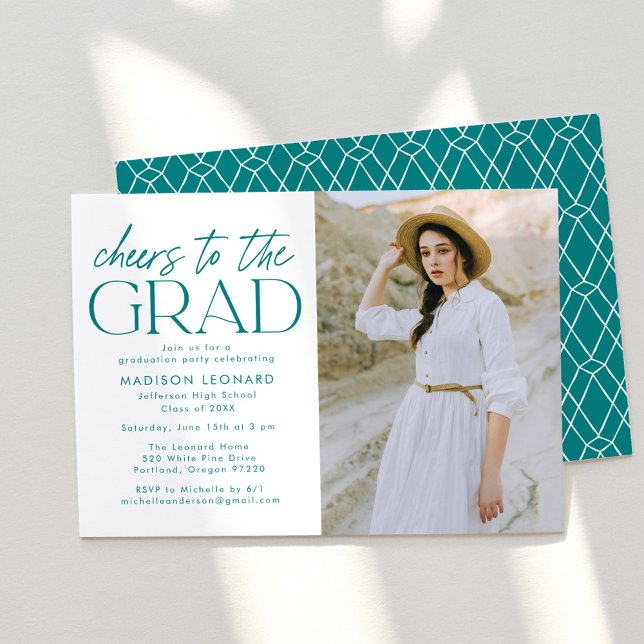 Cheers to the Grad Teal Photo Graduation Party Invitation (Creator Uploaded)