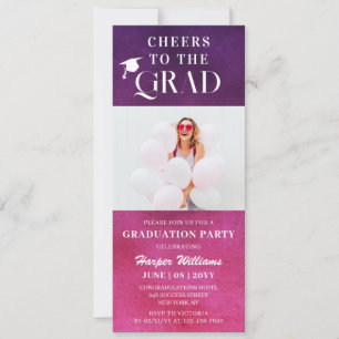 Cheers To The Grad Trendy Modern Photo Pink Purple Invitation