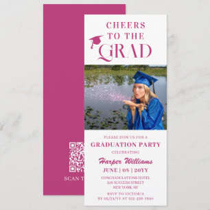 Cheers To The Grad Trendy Modern Photo Pink Script Invitation
