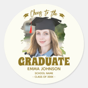 Cheers to the Graduate Custom Photo Name Family Classic Round Sticker