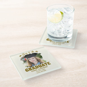 Cheers to the Graduate Custom Photo Name Family Glass Coaster