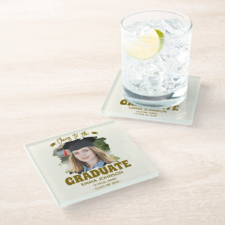 Cheers to the Graduate Custom Photo Name Family Glass Coaster