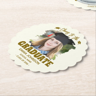 Cheers to the Graduate Custom Photo Name Family Paper Coaster