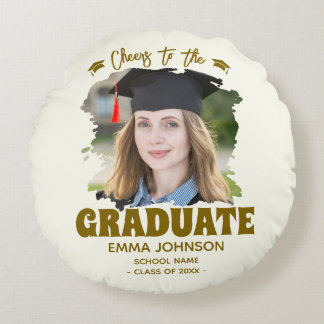 Cheers to the Graduate Custom Photo Name Family Round Cushion