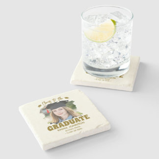 Cheers to the Graduate Custom Photo Name Family Stone Coaster