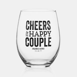 Cheers to the happy couple engaged wedding stemless wine glass
