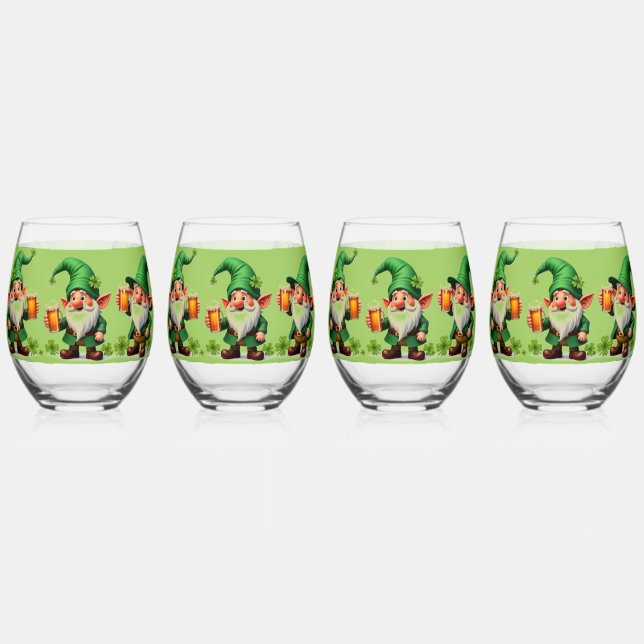 “Cheers to the Leprechaun” Wine Glasses  (Front)