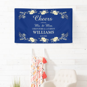 Cheers to the Mr. & Mrs. Blue Floral Wedding Banner