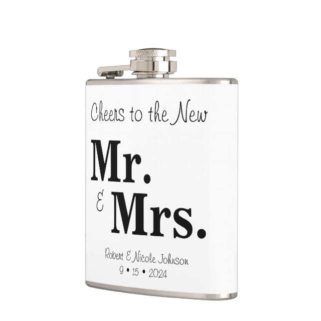 Cheers to the New Mr. & Mrs. Vinyl Wrapped Flask (Left)