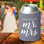 Cheers To The New Mr. & Mrs. Wedding Can Cooler<br><div class="desc">Celebrate the newlywed or use the can cooler for casual wedding favours. Email @ JMR_Designs@yahoo.com if you need assistance or have any special request.</div>