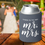 Cheers To The New Mr. & Mrs. Wedding Can Cooler<br><div class="desc">Celebrate the newlywed or use the can cooler for casual wedding favours. Email @ JMR_Designs@yahoo.com if you need assistance or have any special request.</div>