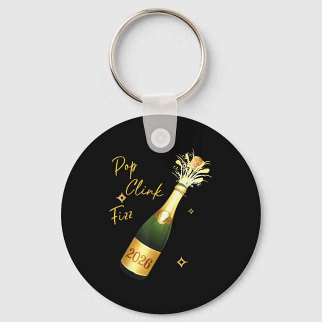 Cheers To The New Year 2026 Champagne Drinking Par Key Ring (Front)