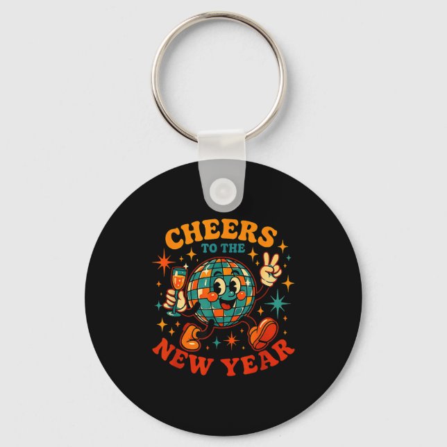 Cheers To The New Year 2026 Retro Party Gift  Key Ring (Front)