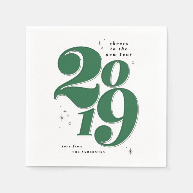 Cheers to the new year bold 2019 holiday napkin (Front)