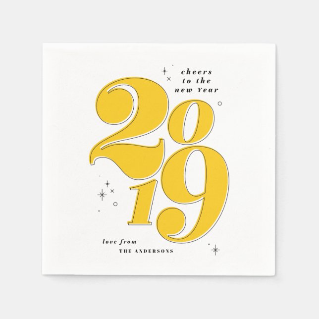Cheers to the new year bold 2019 holiday napkin (Front)