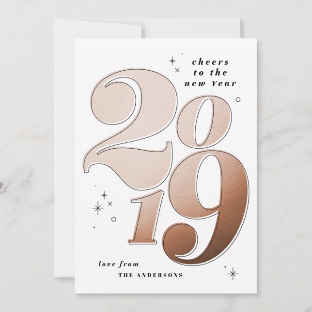 Cheers to the new year bold copper 2019 holiday card (Front)
