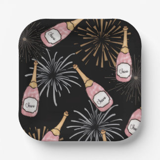 Cheers to the New Year Champagne & Fireworks Paper Plate