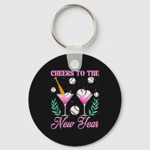 Cheers To The New Year Champagne Gl & Baseball Key Ring