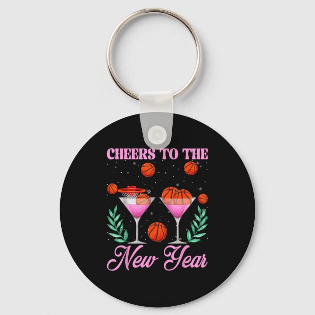 Cheers To The New Year Champagne Gl &amp; Basketba Key Ring (Front)