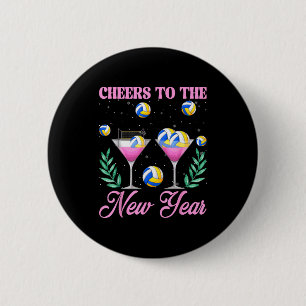 Cheers To The New Year Champagne Gl & Volleyba 6 Cm Round Badge