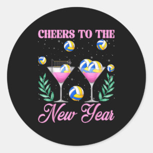 Cheers To The New Year Champagne Gl &amp; Volleyba Classic Round Sticker