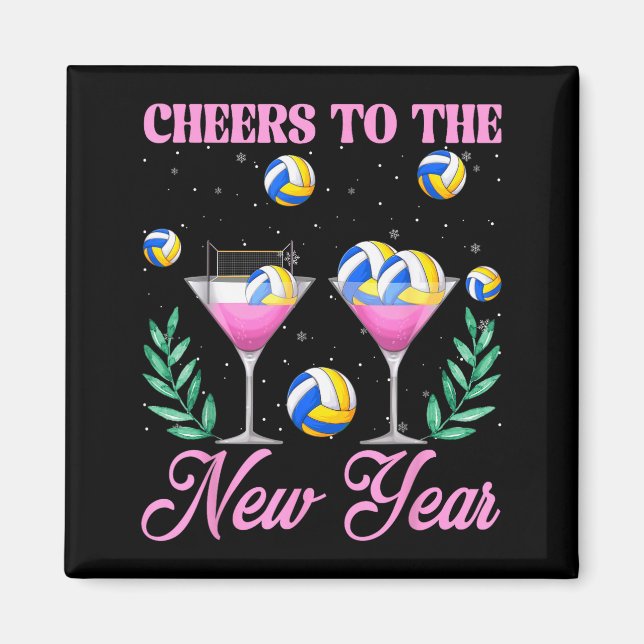 Cheers To The New Year Champagne Gl &amp; Volleyba Magnet (Front)