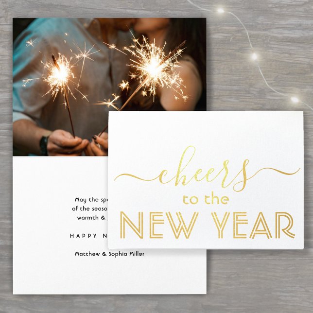 Cheers to the New Year Chic 1 Photo Modern Minimal Foil Card (Creator Uploaded)