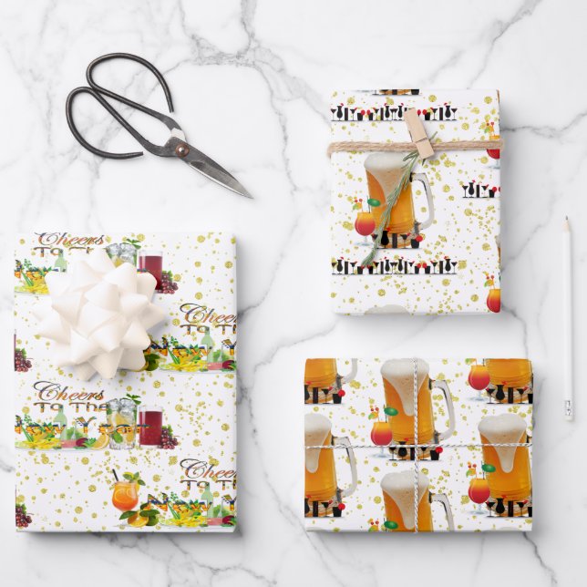 Cheers to the New Year Cocktails Drinks Dinner Wrapping Paper Sheet (Front)